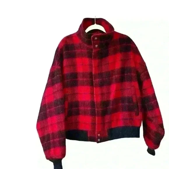 WOOLRICH 🐑 Vintage Plaid Bomber Jacket ❤️🖤❤️🖤 - Picture 2 of 15